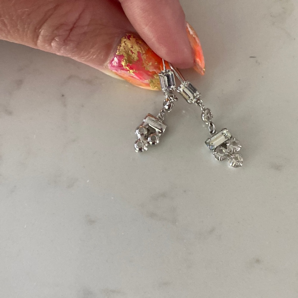 Vintage Art Deco Silver Tone Chandelier Earrings